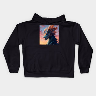 Intricate Orange and Blue Scaled Dragon at Sunrise Kids Hoodie